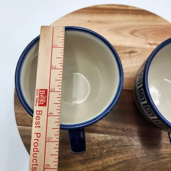 Pair Boleslawiec Polish Pottery Mugs Hand Made Cobalt Blue Greek Key Dot READ - Picture 9 of 10